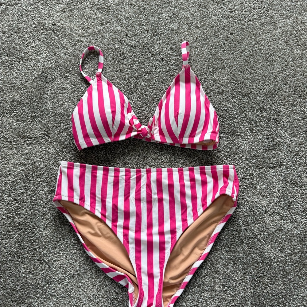 J CREW Pink and White Striped Bikini Set